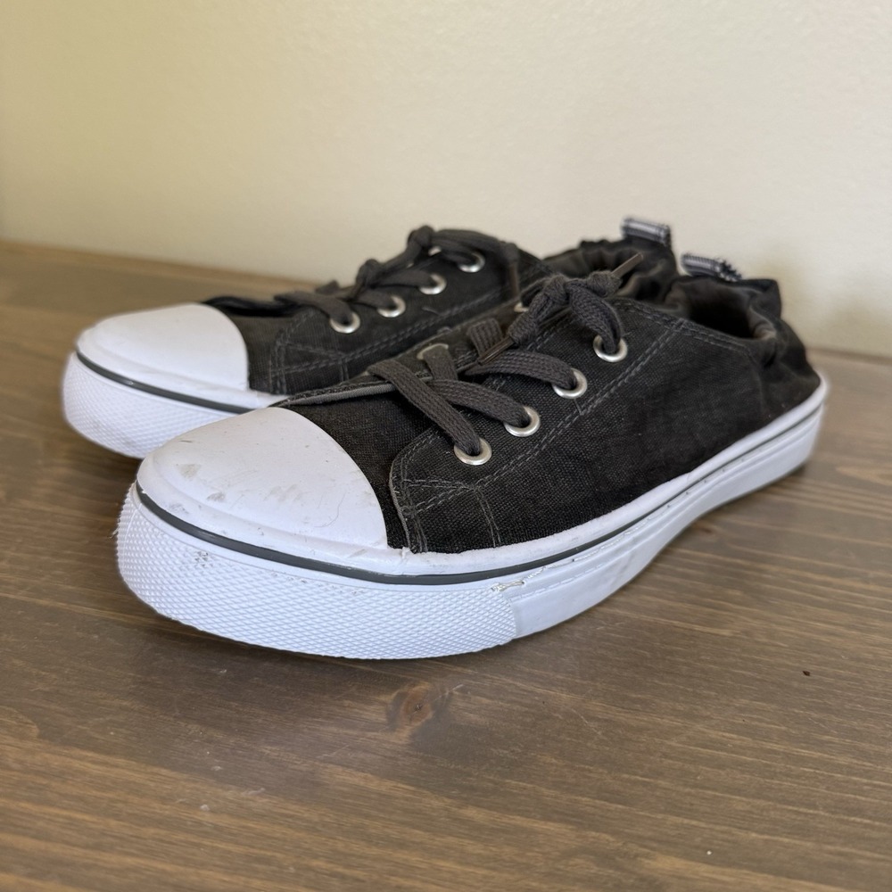 Maurice's Womens 7.5‎ Charcoal Grey White Lace Up Slip On Sneakers Shoes